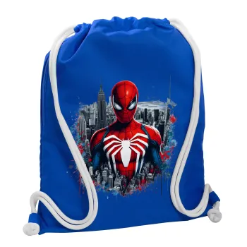 Spiderman City, Τσάντα πλάτης πουγκί GYMBAG Μπλε, με τσέπη (40x48cm) & χονδρά κορδόνια