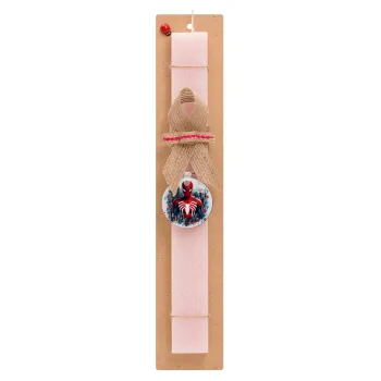 Spiderman City, Easter Set, wooden keychain & scented flat Easter candle (30cm) (PINK)
