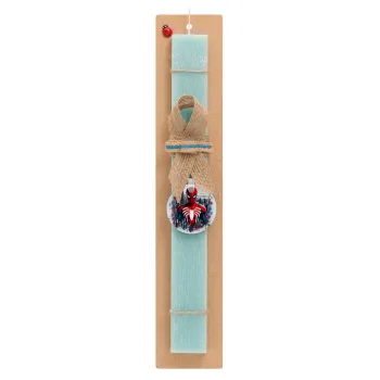 Spiderman City, Πασχαλινή Λαμπάδα με ξύλινο μπρελόκ & κερί αρωματικό πλακέ (30cm) (ΤΙΡΚΟΥΑΖ)