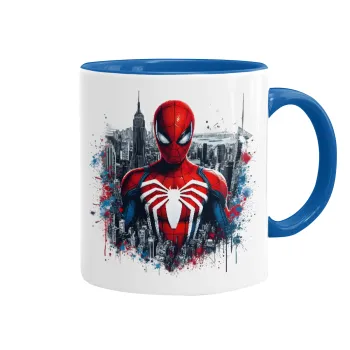 Spiderman City, Mug colored blue, ceramic, 330ml