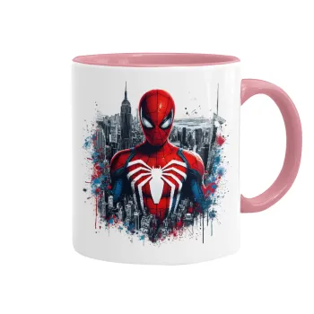 Spiderman City, Mug colored pink, ceramic, 330ml