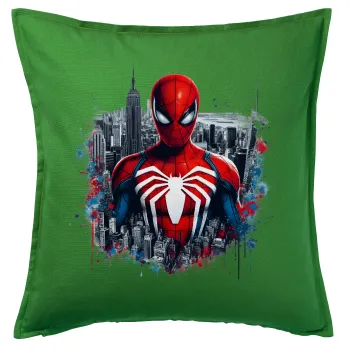 Spiderman City, Μαξιλάρι καναπέ Πράσινο 100% βαμβάκι, περιέχεται το γέμισμα (50x50cm)