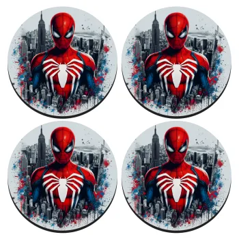 Spiderman City, ΣΕΤ 4 Σουβέρ ξύλινα στρογγυλά (9cm)