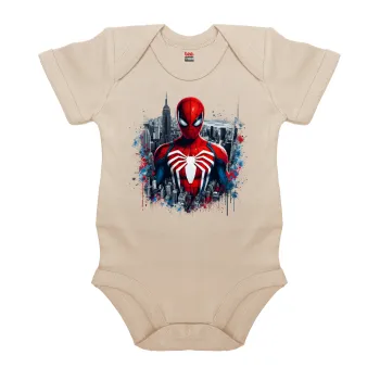 Spiderman City, Βρεφικό φορμάκι μωρού, 0-18 μηνών, Natural (Εκρού), 100% Organic Cotton, κοντομάνικο