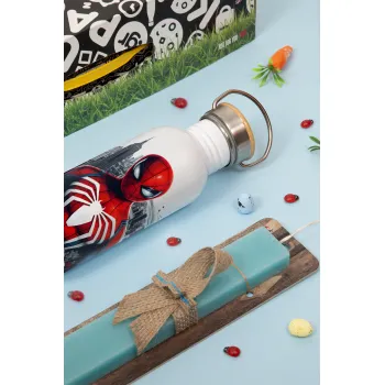 Spiderman City, Πασχαλινή Λαμπάδα με παγούρι μεταλλικό (620ml, stainless steel) & κερί αρωματικό πλακέ (30cm) (ΤΙΡΚΟΥΑΖ)