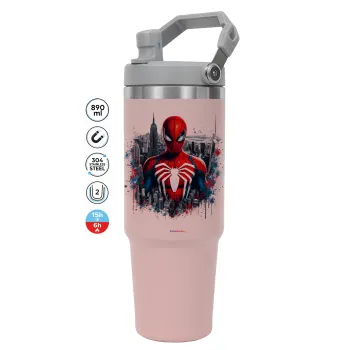 Spiderman City, ΡΟΖ χρώματος Θερμός Ανοξείδωτο 890ml (30oz) με χερούλι
