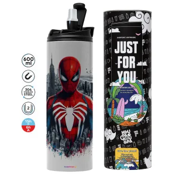 Spiderman City, Tumbler ποτήρι θερμό ΓΚΡΙ από ανοξείδωτο ατσάλι 600ml