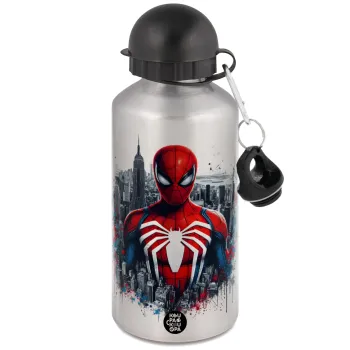 Spiderman City, Metallic water jug, Silver, aluminum 500ml