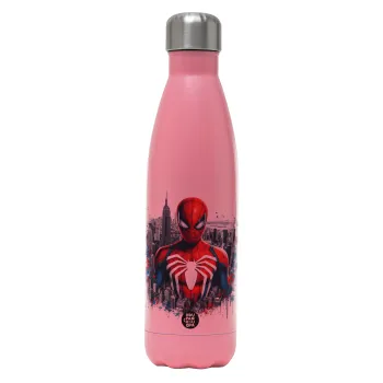 Spiderman City, Μεταλλικό παγούρι θερμός Ροζ Ματ (Stainless steel), διπλού τοιχώματος, 500ml