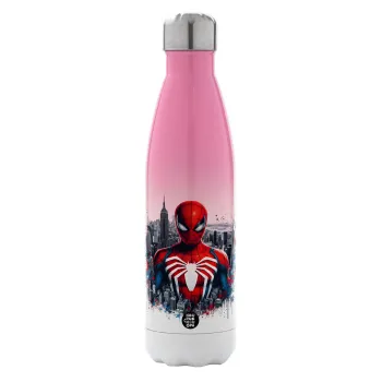 Spiderman City, Metal mug thermos Pink/White (Stainless steel), double wall, 500ml