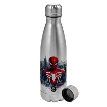 Spiderman City, Metallic water bottle, stainless steel, 750ml
