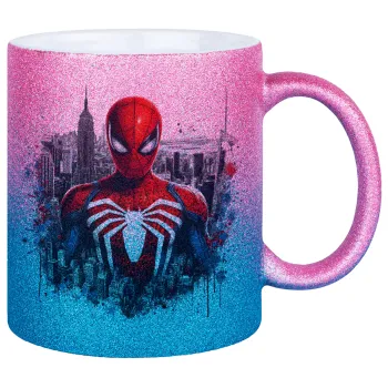 Spiderman City, Κούπα Χρυσή/Μπλε Glitter, κεραμική, 330ml