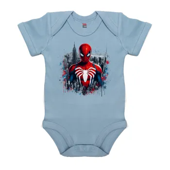 Spiderman City, Βρεφικό φορμάκι μωρού, 0-18 μηνών, Μπλε, 100% Organic Cotton, κοντομάνικο