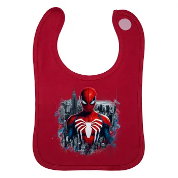 Spiderman City, Σαλιάρα με Σκρατς Κόκκινη 100% Organic Cotton (0-18 months)