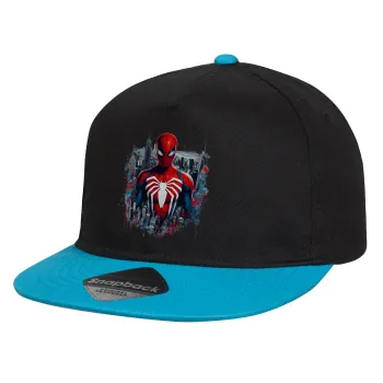 Spiderman City, Καπέλο παιδικό Flat Snapback, Μαύρο/Μπλε (100% ΒΑΜΒΑΚΕΡΟ, ΠΑΙΔΙΚΟ, UNISEX, ONE SIZE)
