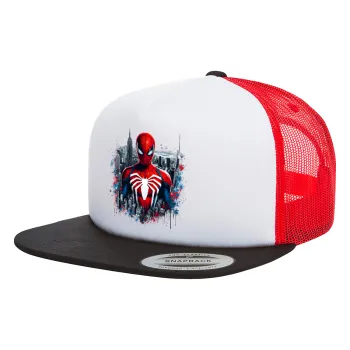 Spiderman City, Adult Foam Flat Snapback with Mesh Black-White-Red (POLYESTER, ADULT, UNISEX, ONE SIZE)