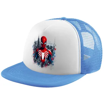 Spiderman City, Child's Soft Trucker Hat with Blue/White Mesh (POLYESTER, CHILD, ONE SIZE)