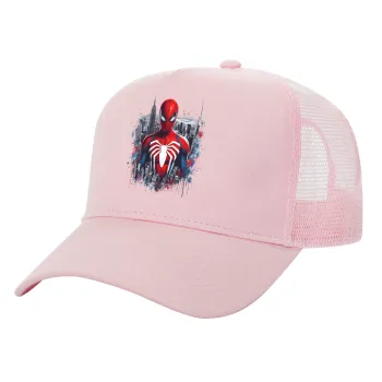 Spiderman City, Structured Trucker Children's Hat, with Mesh, PINK (100% COTTON, CHILDREN'S, UNISEX, ONE SIZE)