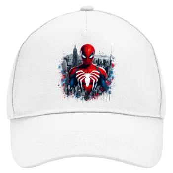 Spiderman City, Adult Baseball Cap, Drill, White (100% COTTON, ADULT, UNISEX, ONE SIZE)