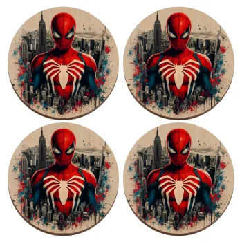 Spiderman City, ΣΕΤ x4 Σουβέρ ξύλινα στρογγυλά plywood (9cm)