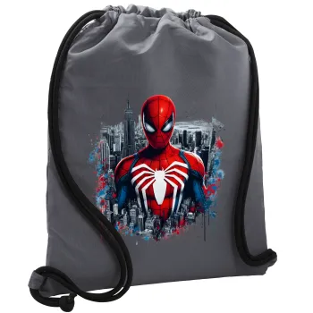 Spiderman City, Τσάντα πλάτης πουγκί GYMBAG ΓΚΡΙ, με τσέπη (40x48cm) & χονδρά κορδόνια