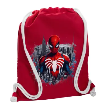 Spiderman City, Backpack pouch GYMBAG Red, with pocket (40x48cm) & thick cords