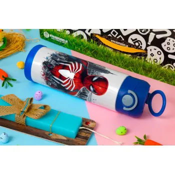 Spiderman City, Πασχαλινή Λαμπάδα με Παιδικό παγούρι θερμό, ανοξείδωτο, με καλαμάκι ασφαλείας, ΜΠΛΕ (500ml)