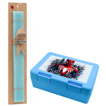 Spiderman City, Easter Set, children's snack container BLUE & Easter aromatic flat candle (30cm) (TURQUOISE)