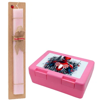 Spiderman City, Easter Set, children's snack container PINK & scented flat Easter candle (30cm) (PINK)