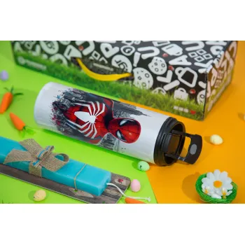 Spiderman City, Πασχαλινή Λαμπάδα με Travel Tumbler θερμό με διπλό καπάκι (600ml, BPA free) & κερί αρωματικό πλακέ (30cm) (ΤΙΡΚΟΥΑΖ)