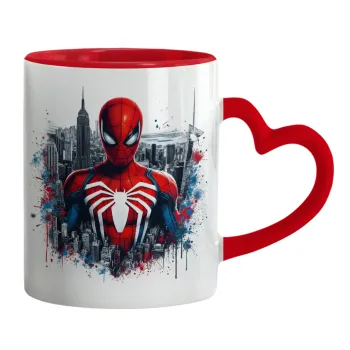 Spiderman City, Mug heart red handle, ceramic, 330ml
