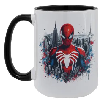 Spiderman City, Κούπα Mega 15oz, κεραμική Μαύρη, 450ml