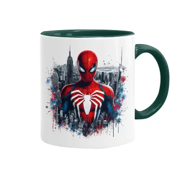 Spiderman City, Κούπα χρωματιστή πράσινη, κεραμική, 330ml