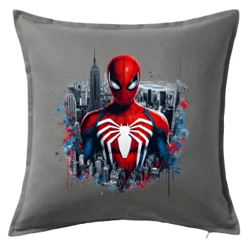 Spiderman City, Μαξιλάρι καναπέ Γκρι 100% βαμβάκι, περιέχεται το γέμισμα (50x50cm)