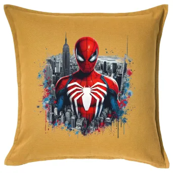 Spiderman City, Μαξιλάρι καναπέ Κίτρινο 100% βαμβάκι, περιέχεται το γέμισμα (50x50cm)