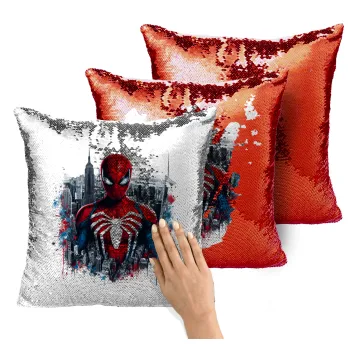 Spiderman City, Μαξιλάρι καναπέ Μαγικό Κόκκινο με πούλιες 40x40cm περιέχεται το γέμισμα