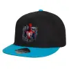 Child's Flat Snapback Hat, Black/Blue (100% COTTON, CHILD, UNISEX, ONE SIZE)