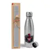 Easter Set, metallic Inox water bottle (750ml) & aromatic flat Easter candle (30cm) (GRAY)