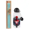 Easter Set, metallic aluminum water bottle (500ml) & scented flat candle (30cm) (TURQUOISE)