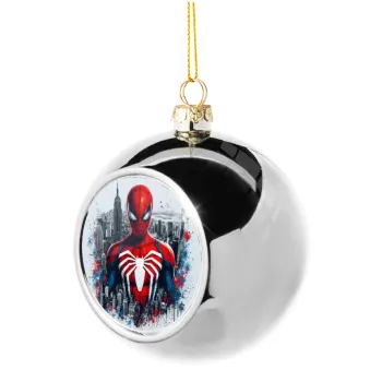 Spiderman City, Silver 8cm Christmas tree ball ornament