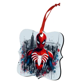 Spiderman City, Christmas ornament polygon wooden 7.5cm