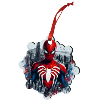 Spiderman City, Christmas ornament snowflake wooden 7.5cm