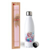 Easter Set, metallic stainless steel water bottle (750ml) & scented flat Easter candle (30cm) (PINK)