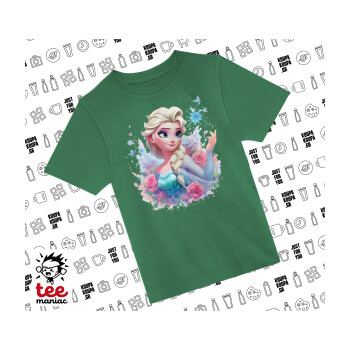 Elsa Princess, Άνετο παιδικό T-Shirt ΠΡΑΣΙΝΟ από 100% βαμβάκι, για κάθε μέρα. Vegan & OEKO-TEX πιστοποιημένο.