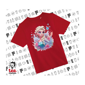 Elsa Princess, Άνετο παιδικό T-Shirt ΚΟΚΚΙΝΟ από 100% βαμβάκι, για κάθε μέρα. Vegan & OEKO-TEX πιστοποιημένο.