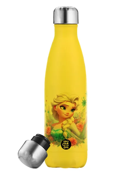 Elsa Princess — Yellow Stainless Steel Metallic Thermos, double-walled, 500ml