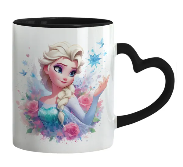 Elsa Princess — Mug heart black handle, ceramic, 330ml