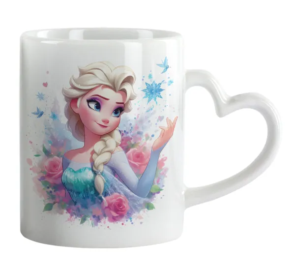Elsa Princess — Κούπα καρδιά χερούλι λευκή, κεραμική, 330ml
