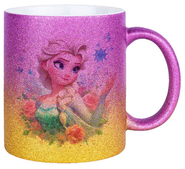 Elsa Princess — Κούπα Χρυσή/Ροζ Glitter, κεραμική, 330ml