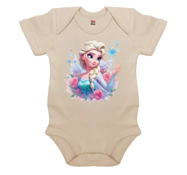 Elsa Princess — Short-sleeve baby bodysuit, 0-18 months, natural (ecru), 100% organic cotton